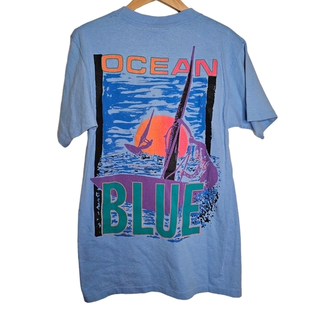 Vintage Ocean Blue Single Stitch Kite Boarding s Heavy Tee Shirt Size Medium USA